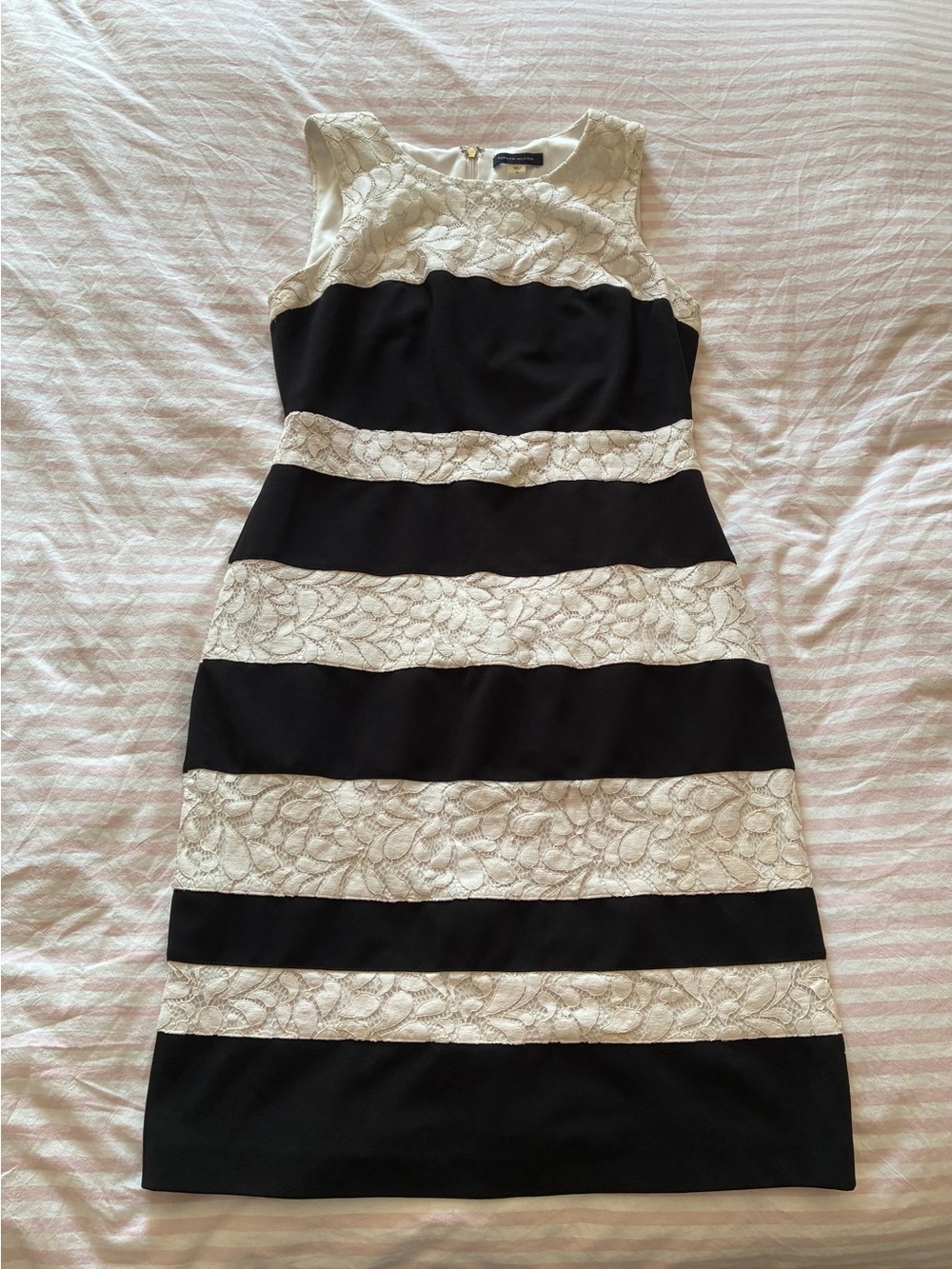 Tommy Hilfiger Black and White Lace-Striped Sleeveless Dress